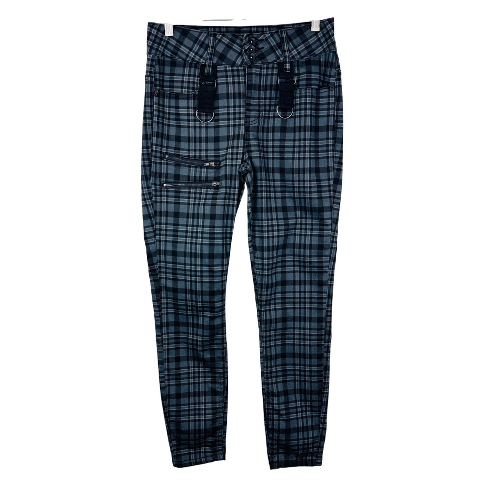 Hot Topic HT Denim Plaid Hi-Rise Super Skinny Pants Teal Black Goth Grunge Emo